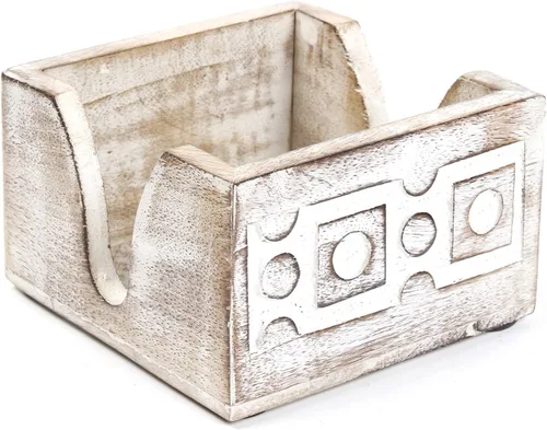 Vista 9 de Juego de 6 posavasos de madera blanqueados para bebida, té, mesa de café, posavasos blancos envejecidos con soporte, comedor, decoración del hogar