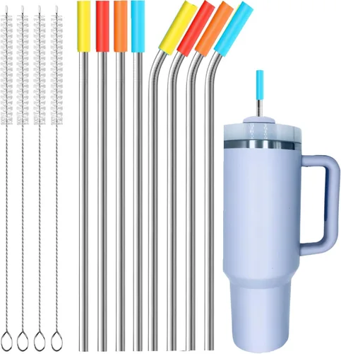 Vista 6 de Popote de acero inoxidable de repuesto compatible con vaso de viaje Stanley Adventure y vasos Simple Modern de 40 onzas - 8 popotes de metal