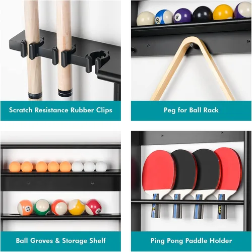 Vista 4 de XCSOURCE Soporte para Tacos de Piscina - Soporte 2-EN-1 para Tacos de Billar y Palas de Ping Pong, Montaje en Pared de Madera de Pino Macizo