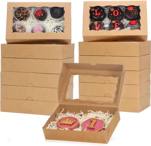 Vista 10 de RomanticBaking Paquete de 12 cajas de galletas autoemergentes para 2 galletas de 7 x 4 3/8 pulgadas x 1 1/2 pulgadas, cajas de panadería de papel