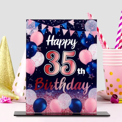 Vista 306 de LINGTEER Decoración de cumpleaños, soporte para globos, centros de mesa de acrílico, póster impreso de feliz 50 cumpleaños, centros de mesa de Negro