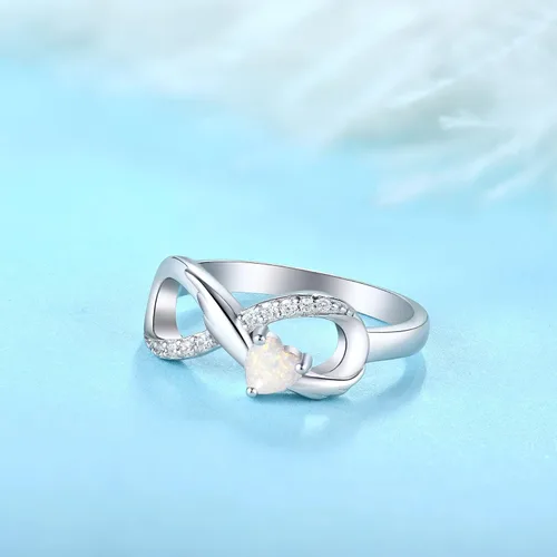 Vista 5 de STARCHENIE Infinity Promise Anillo de plata de ley 925 con alas de ángel y corazón para mujer, talla 5-10, Plata de ley 925, metal
