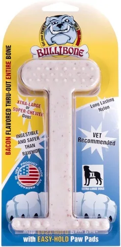 Vista 12 de Bullibone Juguete masticable de nailon para perros masticadores agresivos, hueso de higiene dental con sabor a tocino, juguetes duraderos