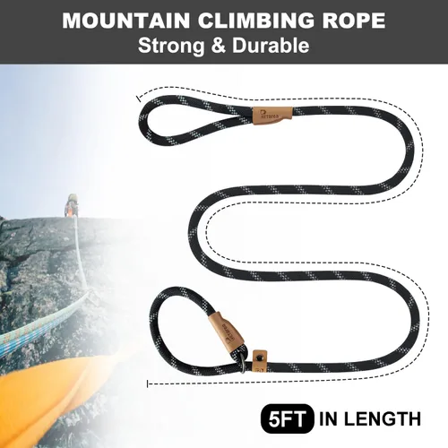 Vista 3 de Correa Deslizante de 5 Pies para Perro, Correa de Cuerda Resistente para Perros Pequeños, Medianos y Grandes, Correa de Entrenamiento Sin Tirones