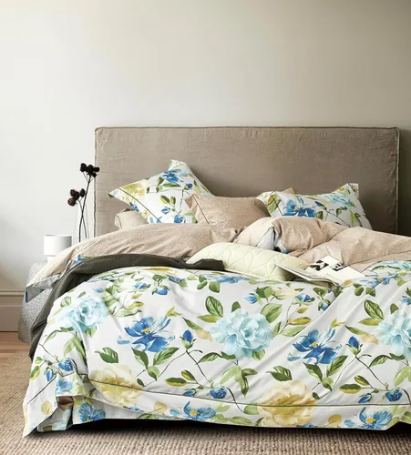 Vista 7 de SLEEPBELLA Juego de funda de edredón de algodón de 600 hilos, juego de ropa de cama (individual, azul-paisley)