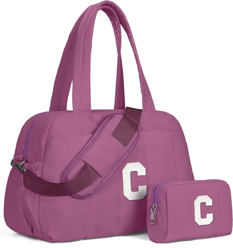 Vista 150 de Bolsa de lona Vogewood, bolsas personalizadas de fin de semana para mujer, bolsas de viaje con estuche de maquillaje, regalos de cumpleaños, Beige