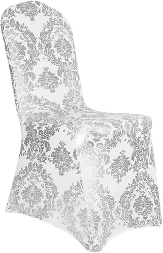 Vista 15 de Juego de 1 fundas decorativas para sillas de comedor, con estampado de flores doradas, extraíbles, lavables, de elastano, para fiestas, bodas