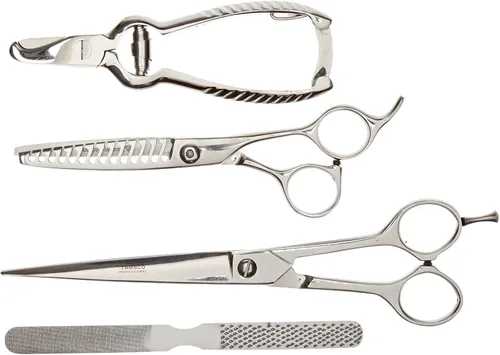 TAMSCO Juego de 4 piezas de aseo (B-622, B-566, M-275, B-2520) Estuche con cremallera de acero inoxidable japonés con 14 cuchillas de dientes Hear