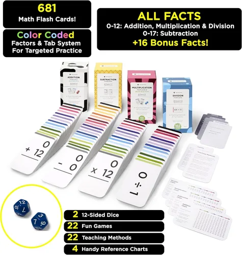 Vista 4 de Juego de Tarjetas Flash de Matemáticas Galardonado: 600 Datos para Suma, Resta, Multiplicación y División - 10 Divertidos Juegos de Aprendizaje