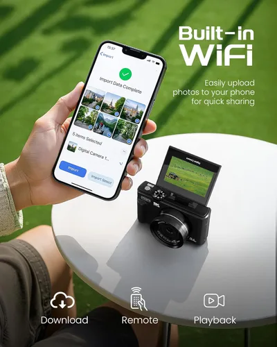 Vista 4 de Cámara digital 5K de 75 megapíxeles para fotografía con WiFi - Cámara de videoblogs de enfoque automático para YouTube con tarjeta SD de 64 GB, zoom