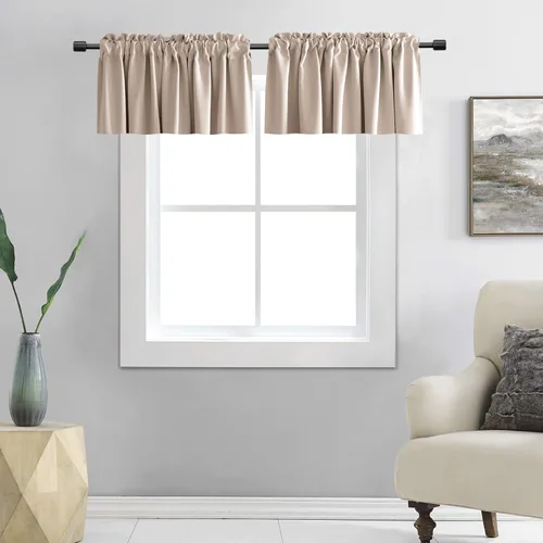 Vista 26 de DONREN Cenefas opacas de ventana de 12 pulgadas de largo para loft, cenefas de cocina aguamarina con bolsillo para barra