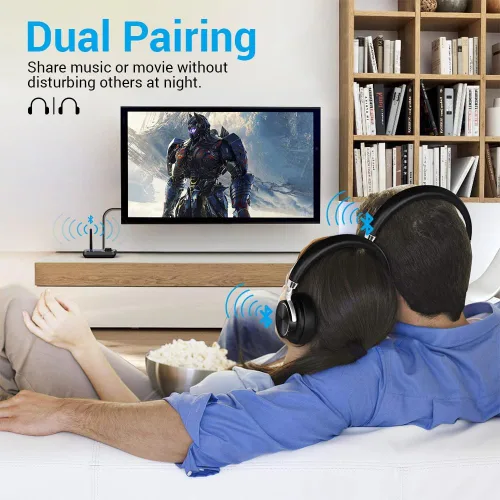 Vista 4 de Bluetooth Transmitter Receiver 3-in-1 Bluetooth 5.3 Audio Adapter for 2 Headphones with Bypass Volume Control ON/Off Switch LCD Display 3.5mm