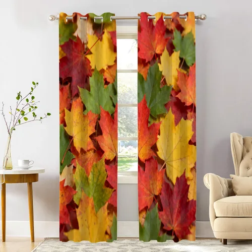 Vista 84 de Shrahala Orange Autumn Autumn Tier Curtains for Kitchen Windows, Fall Cafe Curtain Multilayer Polyester Blackout Half Valances for Windows 2 Pack 26