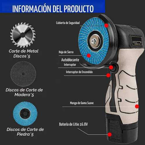 Vista 5 de Kit de amoladora angular de cepillo inalámbrico, mini herramienta de molienda angular eléctrica de 13000 RPM con 2 baterías de 16.8 V 2000 mAh y 15