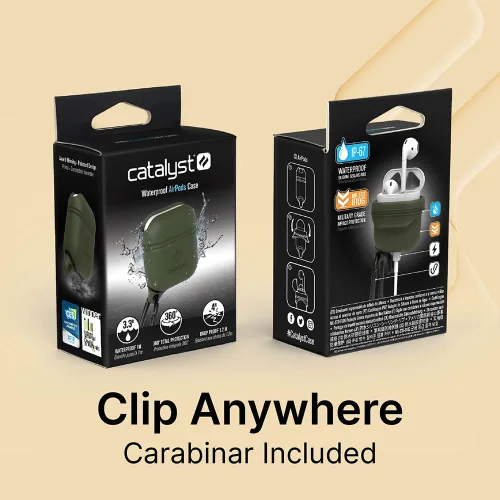 Vista 7 de Catalyst - Funda impermeable para AirPods (1ª generación, 2ª generación) edición premium, silicona protectora, carga inalámbrica, mosquetón, a A2/1