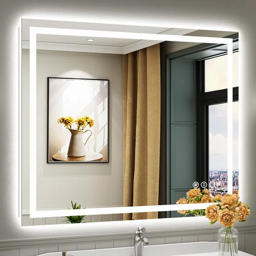 Vista 25 de Briivue Espejo de baño LED de 20 x 28 pulgadas con luces, retroiluminado y frontal iluminado, espejo de tocador de baño con luz antiniebla