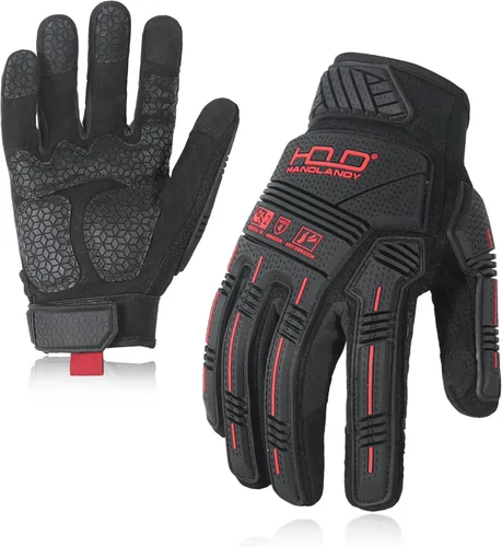 Vista 16 de HANDLANDY Guantes antivibración, acolchado SBR, protector TPR, guantes de trabajo mecánico (L, negro)