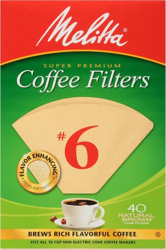 Melitta #6 Cone Coffee Filters, Unbleached Natural Brown, 40 Count (Pack of 12) 480 Total Filters Count - Packaging May Vary