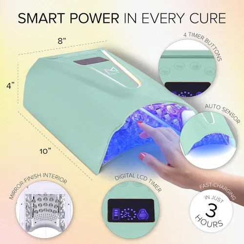 Vista 5 de M - Crystal Cure - Lámpara de uñas UV/LED de 128 W Curado rápido con 45 potentes LED de 365 nm+405nm Inalámbrica, recargable, sensor automático