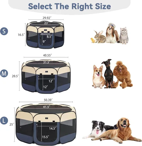 Vista 6 de Corralito para perros pequeños y cachorros, 29.92 pulgadas, portátil, para interiores y exteriores, con cuenco, suelo impermeable, plegable