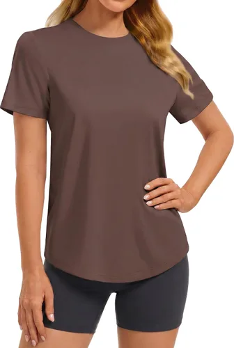 Vista 35 de PINSPARK Camisetas básicas de entrenamiento suaves para mujer, de manga Azul oscuro