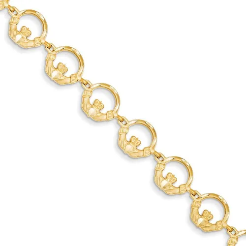 Pulsera de oro amarillo de 14 quilates, satén irlandés, claddagh, celta Trinity Knot de 7 pulgadas, garra de langosta, regalos para mujeres, Oro