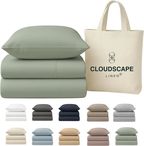 Vista 49 de Cloud Scape Linen - Juego de sábanas de 100% algodón egipcio, tamaño individual, juego de ropa de cama de lujo de 3 piezas, 400 hilos, calidad