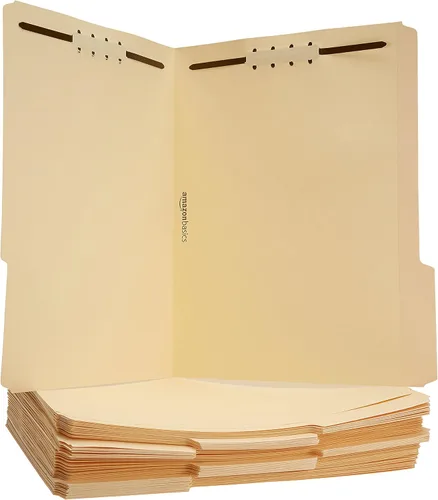 Amazon Basics Carpetas de archivos Manila con sujetadores para archivos organizados, tamaño carta, beige, paquete de 50 unidades