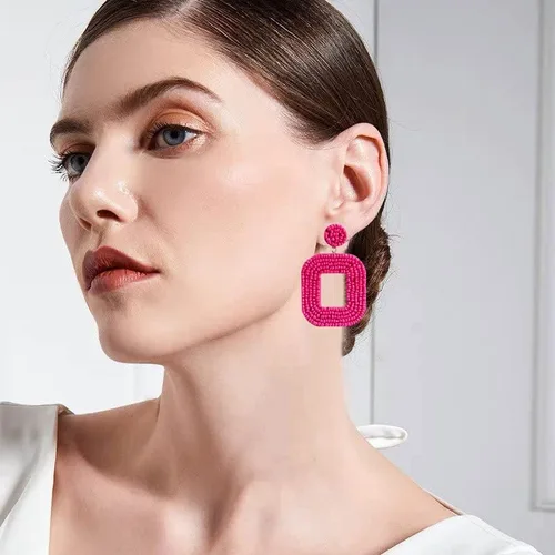 Vista 7 de Aretes de gota hechos a mano con cuentas de semilla de corazón, aretes colgantes bohemios para mujer