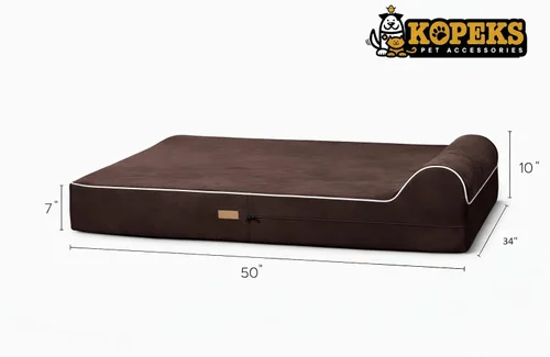 Vista 6 de KOPEKS Cama ortopédica de espuma viscoelástica para perros de 7 pulgadas de grosor, cama extragrande para perros con almohada, color marrón, 50 x 34