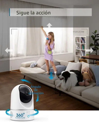 Vista 7 de eufy Security Cámara Interior E220, cámara para seguridad del hogar, panorámica e inclinación, cámara para perro/mascota, 2K Wi-Fi enchufable
