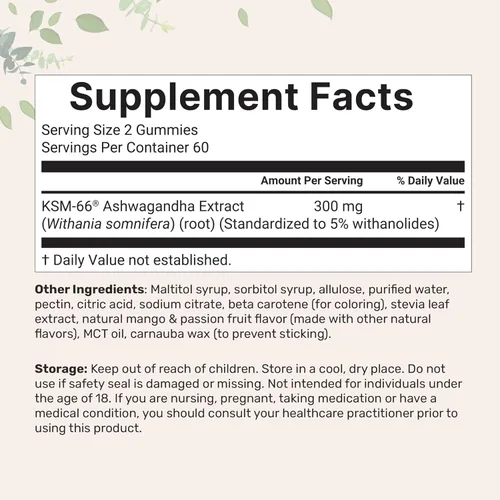 Vista 4 de Micro Ingredients Gomitas Ashwagandha KSM-66, 120 unidades, sabor a fruta de la pasión de mango sin azúcar, potente extracto de raíz, apoyo