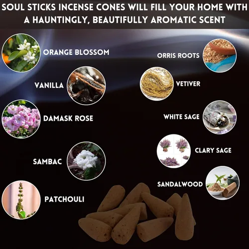 Vista 3 de SOUL STICKS Surtido de conos de incienso de reflujo para meditación, yoga y aromaterapia, 40 conos de reflujo premium, se adapta a todos