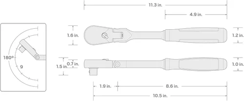 Vista 7 de TEKTON Trinquete de agarre cómodo con cabezal flexible de 1/2 pulgada x 10-1/2 pulgadas SRH22210