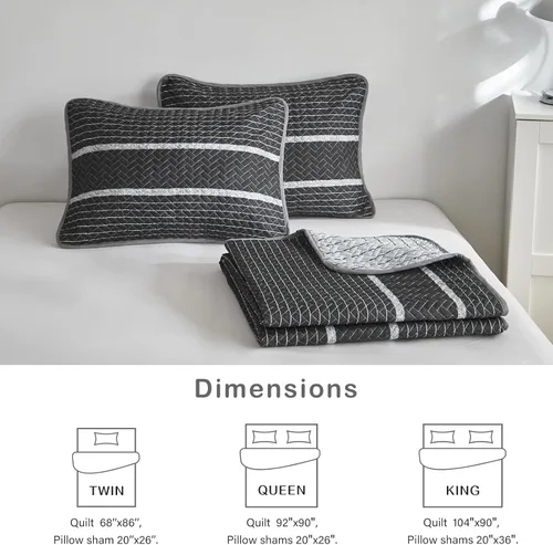 Vista 6 de Flysheep Juego de edredón bohemio gris oscuro tamaño individual para niños, 2 piezas de edredón reversible a rayas blancas sobre negro, colcha