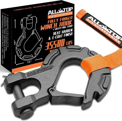 ALL-TOP Gancho de cabrestante de acero forjado, 3/8 pulgadas 16 toneladas 35500 libras, gancho extremo para cuerdas de cable de cabrestante, acero