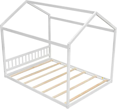 Vista 16 de Harper & Bright Designs Marco de cama de casa tamaño Queen, marco de cama Montessori de madera con cabecero, cama de piso para niños para niñas, Gris