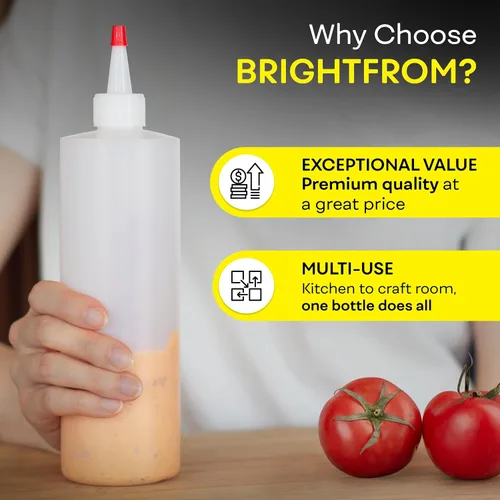 Vista 6 de BRIGHTFROM Botellas vacías de 16 onzas, paquete de 2 recipientes para chorro con parte superior roja, sin BPA para condimentos, jarabe, salsa