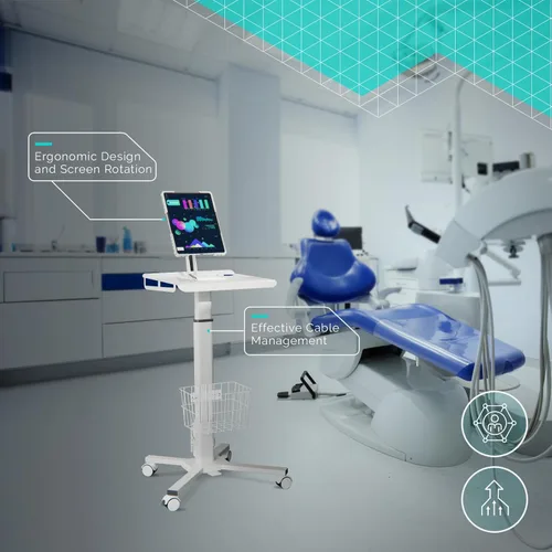 Vista 3 de Carrito médico con ruedas ajustable: estación de trabajo móvil neumática con carcasa para iPad de 9.7-13" y tableta - Ideal para oficina de clínica