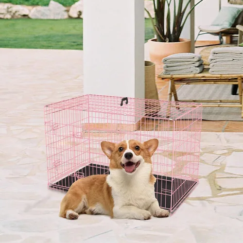 Vista 2 de FDW Jaula para perros de 30 pulgadas con doble puerta plegable de alambre de metal con bandeja extraíble y panel divisor, jaula para mascotas