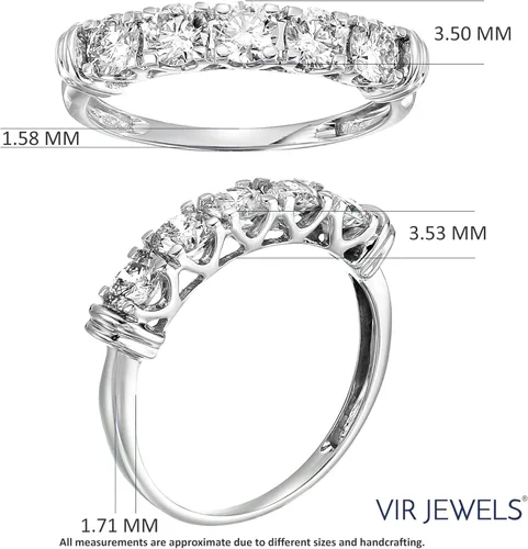 Vista 4 de Vir Jewels 1 cttw - Anillo de compromiso de oro blanco de 14 quilates con 5 piedras, Diamante Oro blanco Diamante, Diamante