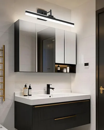 Vista 5 de Moderna lámpara de tocador negra ajustable LED para baño sobre espejo giratorio (negro, 23.6 pulgadas, 5CCT regulable)