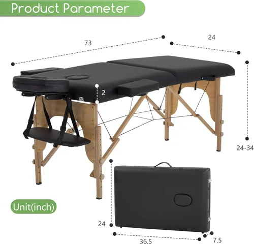 Vista 7 de PayLessHere Cama de Masaje Portátil Mesa de Masaje de 24 pulgadas de Ancho Cama de Pestañas 2 Plegable Altura Ajustable Mesa de Spa con Colgador