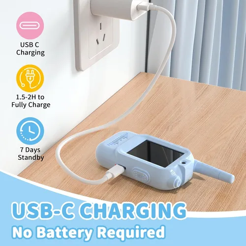 Vista 6 de Walkie Talkies de video para niños de BlueFire – Radios de juguete con pantalla y efectos de voz, emparejamiento uno a uno, largo alcance – Regalos