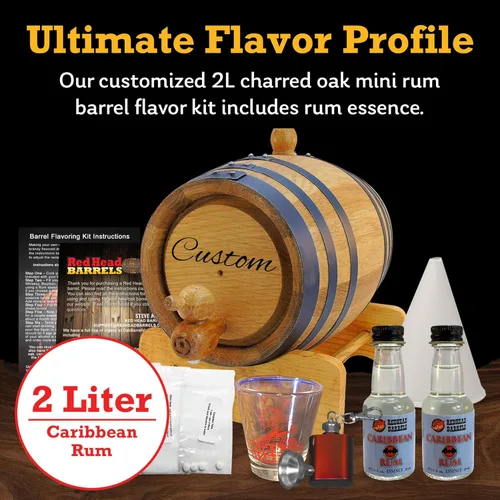 Vista 2 de Red Head Barrels - Barril de envejecimiento de roble blanco americano grabado personalizado de 2 litros con juego de regalo saborizante, vaso