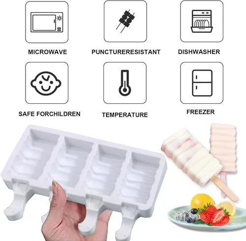 Vista 4 de 2 moldes para paletas, moldes de silicona pequeños de 4 cavidades para tartas, moldes de helado para paletas de bricolaje con 100 palos de madera