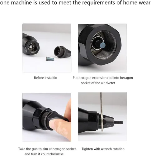 Vista 7 de Pistola neumática de tuerca de remache, 600 rpm, remachadora neumática con autobloqueo para M6 M8 con mandril de tuerca y válvula de aire