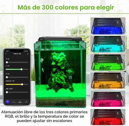 Vista 4 de hygger - Luz LED inteligente para acuario de 18 W, con control por Bluetooth y aplicación, luz de tanque de peces de espectro completo con ciclo
