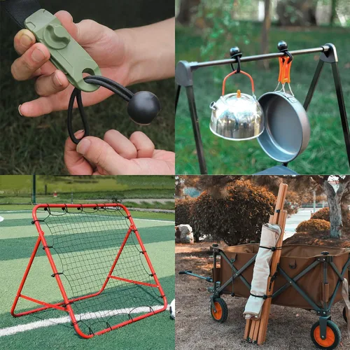 Vista 5 de LOOGI Cuerdas elásticas de bola, cuerdas de amarre elásticas resistentes a los rayos UV para toldo, lona, campamento (25, negro, 4 pulgadas)