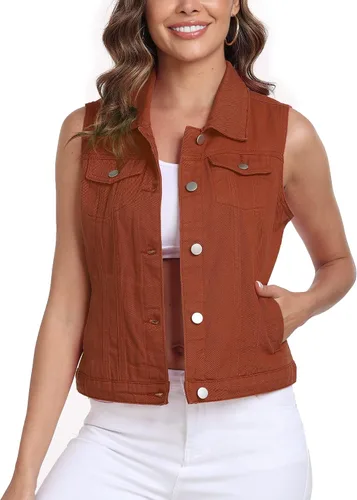 Vista 12 de Xeoxarel Chaleco de mezclilla para mujer, chaqueta vaquera sin mangas (XS-XXL)